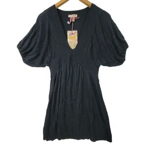 NWT Buffalo David Bitton Vintage Black V-Neck Short Sleeve Knit Dress Sz Medium